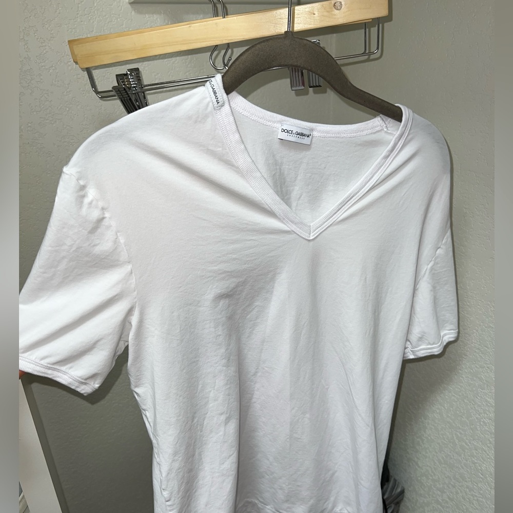 Dolce & Gabbana Lounge Wear White Logo Tee Shirt V Neck